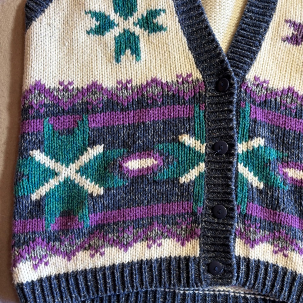 Vtg Gina Peters Vest Medium Sweater Knit Sleeveless‎ Button Front Purple Winter - Picture 2 of 6